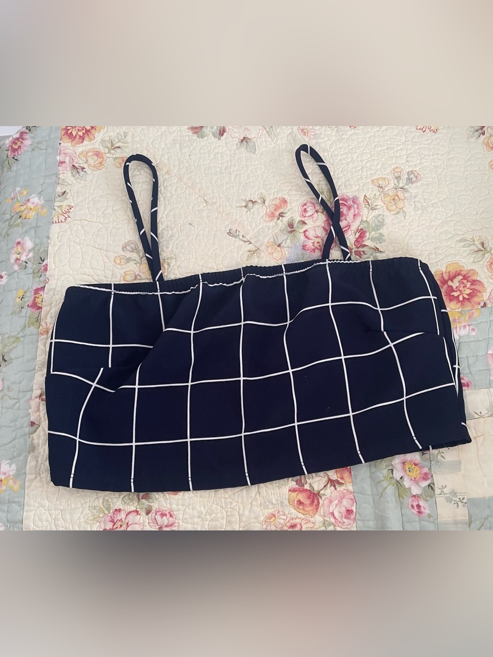 Fashion Nova Navy Windowpane Grid Crop Top